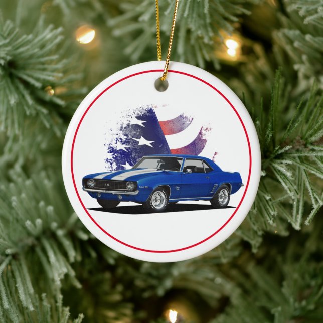 American Flag Camaro Ceramic Tree Decoration (Tree)