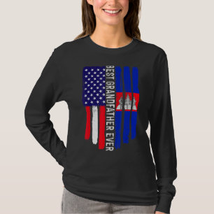 American Flag & Cambodia Flag Best Grandfather Eve T-Shirt