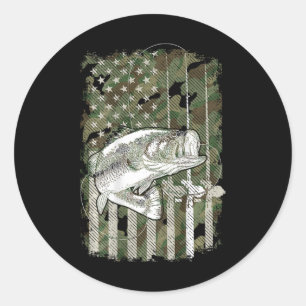 American Flag Camo B Fish Fishing (on Ck) For Fish Classic Round Sticker