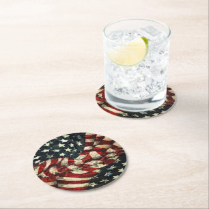 American Flag-Camouflage by Shirley Taylor Round Paper Coaster