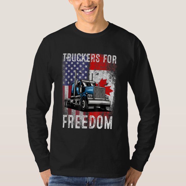 American Flag Canada Flag Freedom Convoy 2022 Truc T-Shirt (Front)