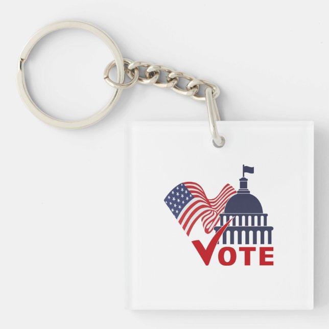 American Flag, Capital Vote Check Mark    Key Ring (Front)