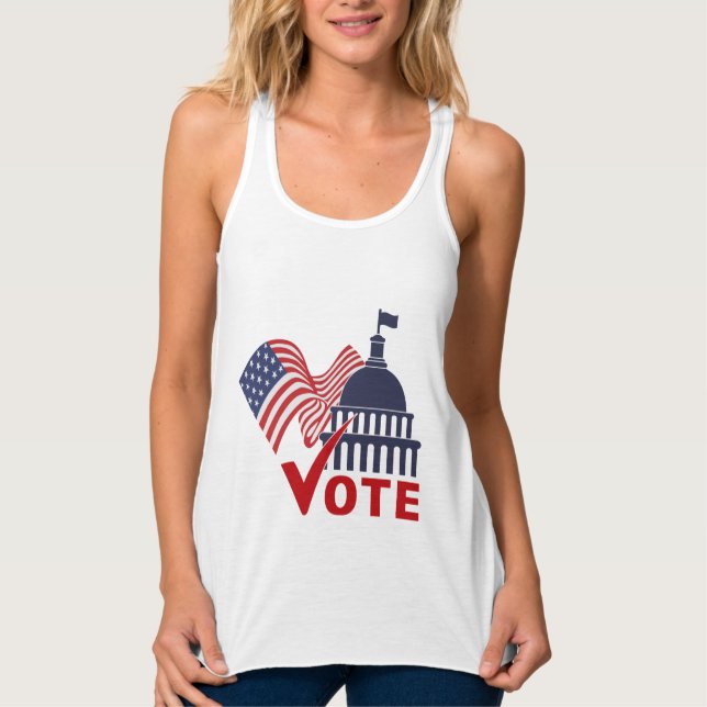 American Flag, Capital Vote Check Mark  Singlet (Front)