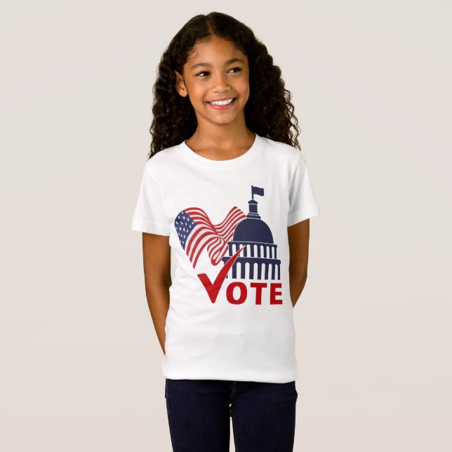 American Flag, Capital Vote Check Mark   T-Shirt (Front Full)