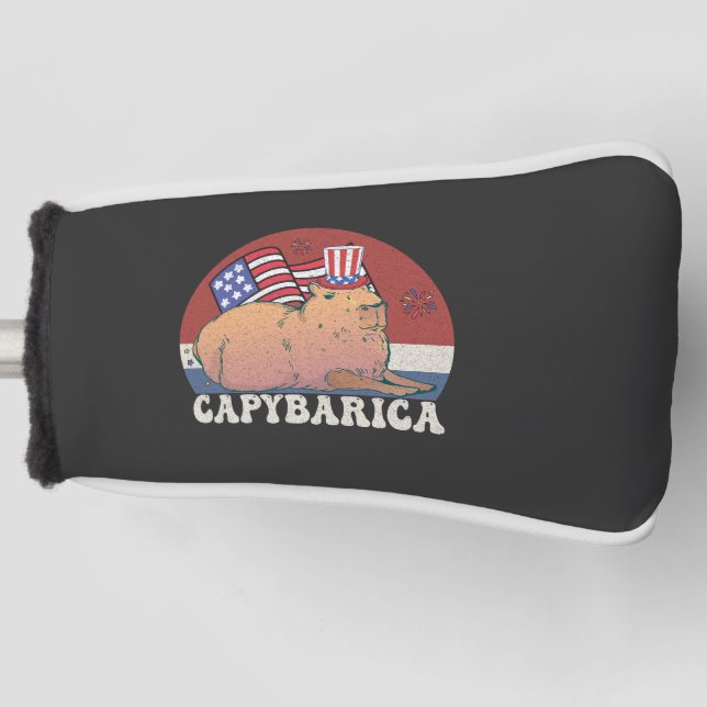 American Flag Capybara Lover Capybarica 4th   Golf Head Cover (Front)