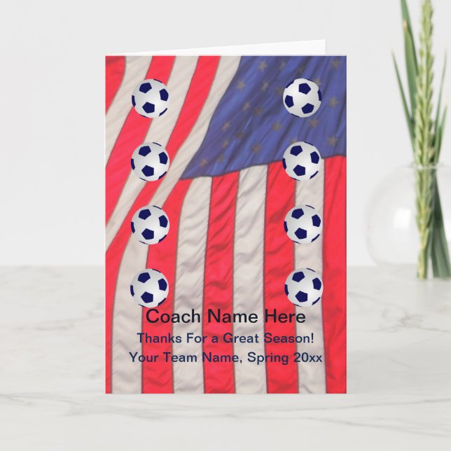American Flag Card for Soccer Coach, Blank Inside (Front)