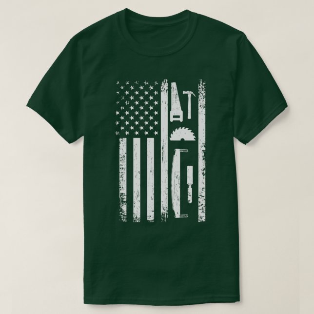 American Flag Carpenter Tools Woodworker Craftsman T-Shirt (Design Front)