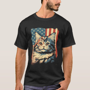 American Flag Cat 4Th Of July Kitten Patriotic Pet T-Shirt