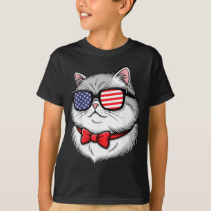 American Flag Cat 4th of July Patriotic Red White T-Shirt
