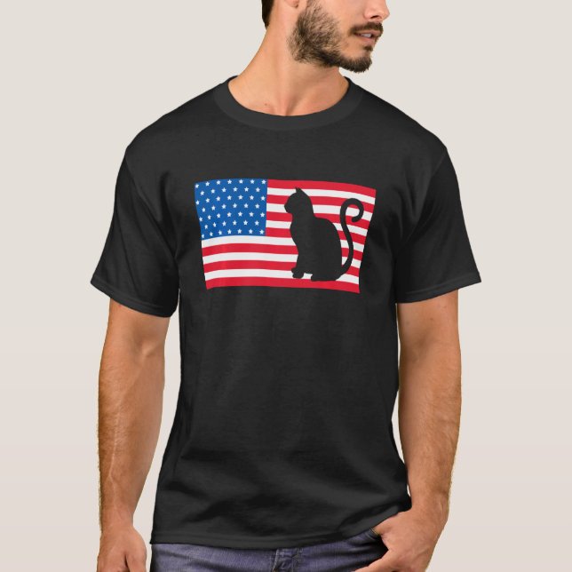 American Flag Cat 4th Of July  Us Veterans Kids Me T-Shirt (Front)