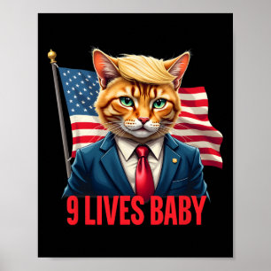 American Flag Cat In Suite Donald Trump Nine Lives Poster