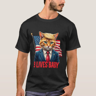 American Flag Cat In Suite Donald Trump Nine Lives T-Shirt