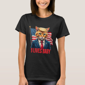 American Flag Cat In Suite Donald Trump Nine Lives T-Shirt