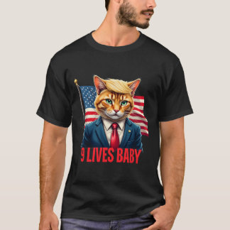 American Flag Cat In Suite Donald Trump Nine Lives T-Shirt
