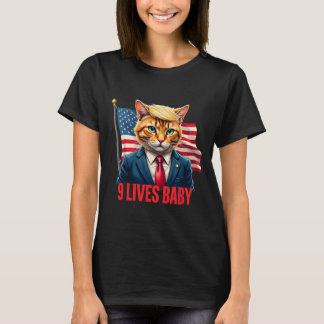 American Flag Cat In Suite Donald Trump Nine Lives T-Shirt