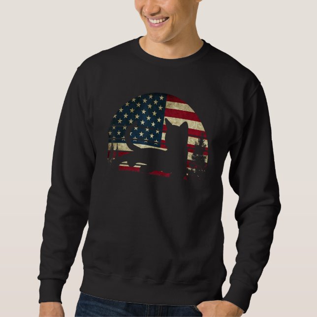 American Flag Cat Kitty Patriotic 4th Of July Kitt Sweatshirt (Front)