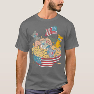American Flag Cat Ramen Bowl 4th of July Feline Ot T-Shirt