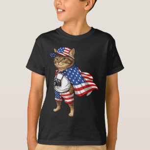 American Flag Cat Red White Blue Patriotic 4th of T-Shirt