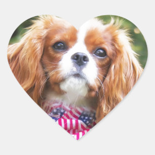 American Flag Cavalier King Charles Spaniel Puppy Heart Sticker