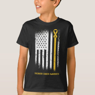 American Flag Childhood Cancer Awareness Ribbon Wa T-Shirt