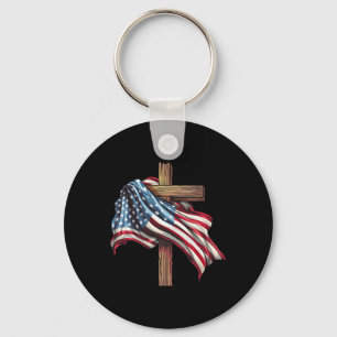 American Flag Christian Cross Jesus 4th Of July Me Key Ring