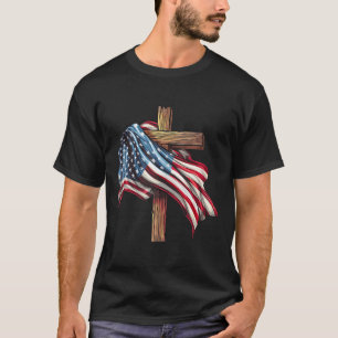American Flag Christian Cross Jesus 4th Of July Pa T-Shirt