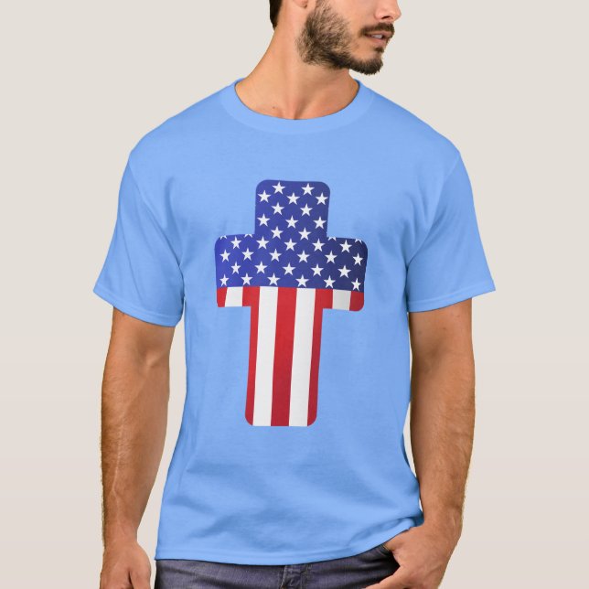 American Flag Christian Cross Patriotic Faith USA T-Shirt (Front)
