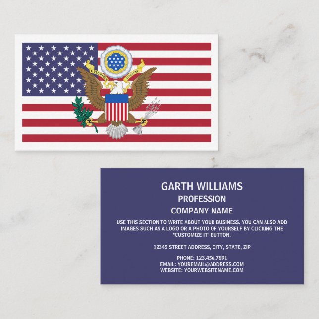 American Flag & Coat of Arms, United States Business Card (Front/Back)