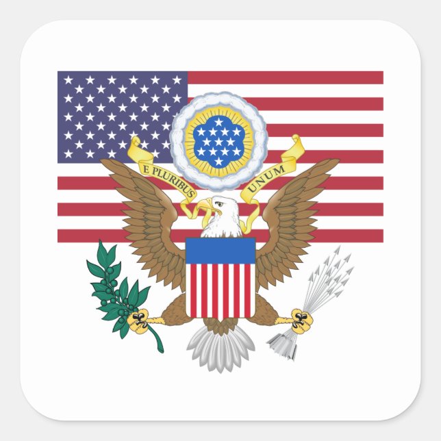 American Flag & Coat of Arms, United States Square Sticker (Front)