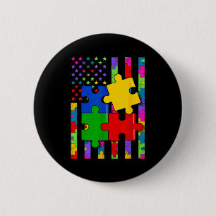 American flag colourful puzzle autism awareness me 6 cm round badge
