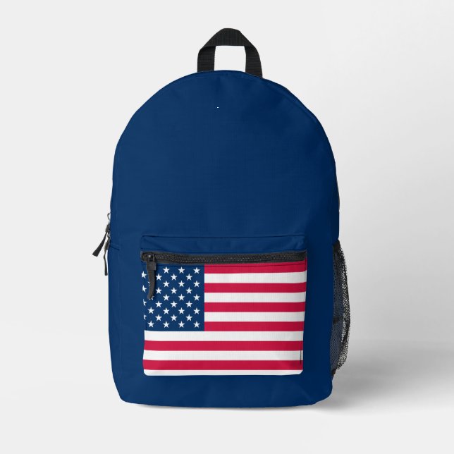 American Flag Colours Blue Printed Backpack (Front)