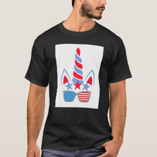American Flag Colours Funny 4th Of July Unicorn En T-Shirt