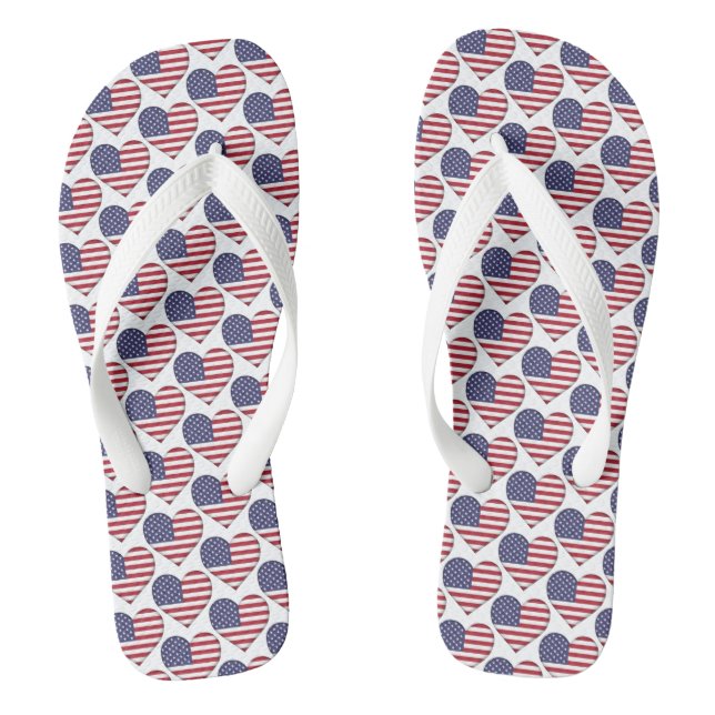 American Flag Colours Hearts Pattern Patriotic Jandals (Footbed)