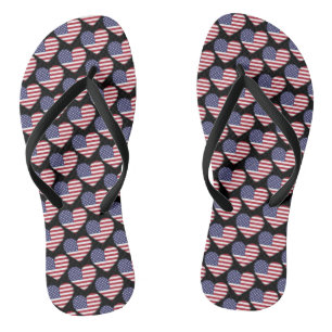 American Flag Colours Hearts Pattern Patriotic Jandals