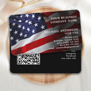 American Flag Corporate Modern Patriotic QR Code Business Card