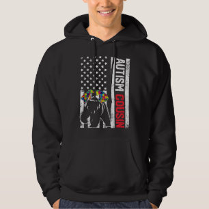 American Flag Cousin Bear Autism Awareness Support Hoodie