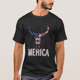 American Flag Cow Skull western Merica July 4th T-Shirt