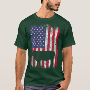 American Flag Cow Vintage Farm Animal Patriotic T-Shirt
