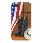 American flag, cowboy boots and cowboy hat