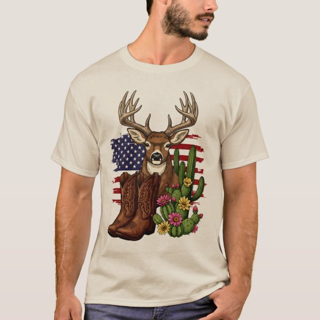 American Flag Cowboy Boots Hunter Gift T-Shirt (Front)