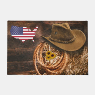 American Flag Cowboy Hat Lasso Doormat