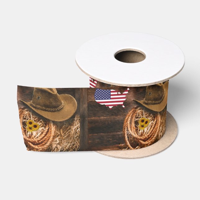 American Flag Cowboy Hat lasso Satin Ribbon (Spool)