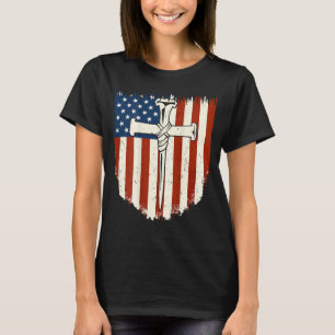 American Flag Cross 3 Nail Patriotic Christian Dom T-Shirt