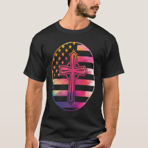 American Flag  Cross  America Pride Proud Christia T-Shirt
