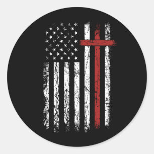 American Flag Cross Christmas Patriotic Religious Classic Round Sticker