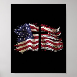 American Flag Cross For Patriotic Usa Christians G Poster