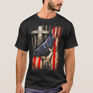 American Flag Cross Jesus Hand Pride Christian T-S T-Shirt