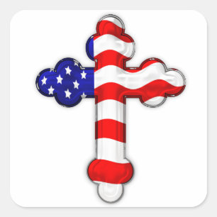 American Flag Cross Square Sticker