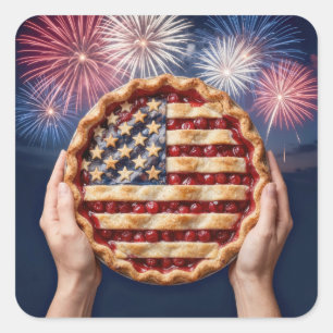 American Flag Crust on a Cherry Pie Square Sticker