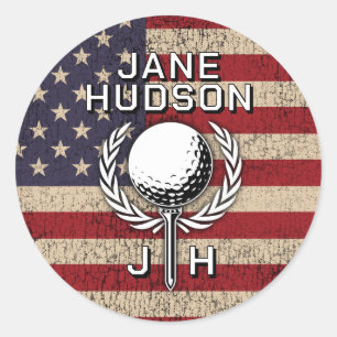 American Flag Custom Monogram Design Classic Round Sticker